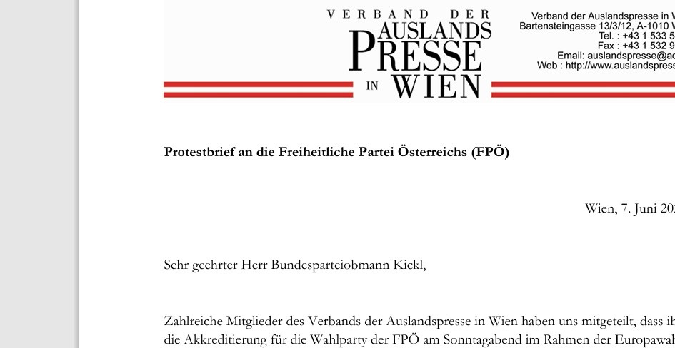 Protestbrief an die Freiheitliche Partei Österreichs